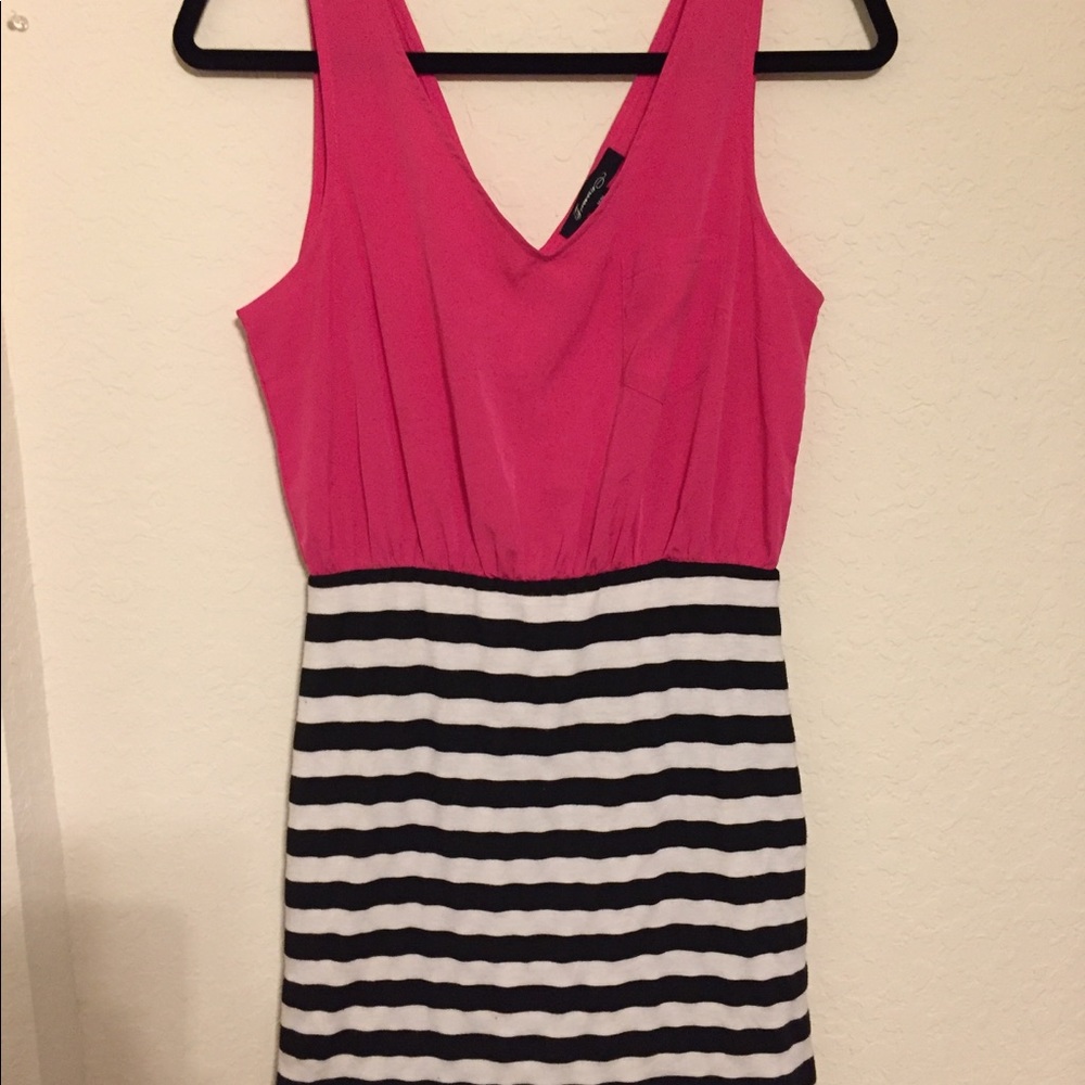 Hot Pink/ Black & White Stripe Maxi Dress